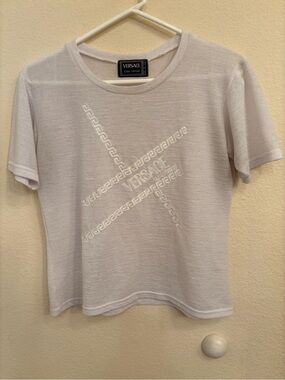 Versace Jeans Couture Vintage White Semi-Sheer Short Sleeve Logo Tee